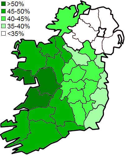 Mapa del gaélico en Irlanda. Creative Commons