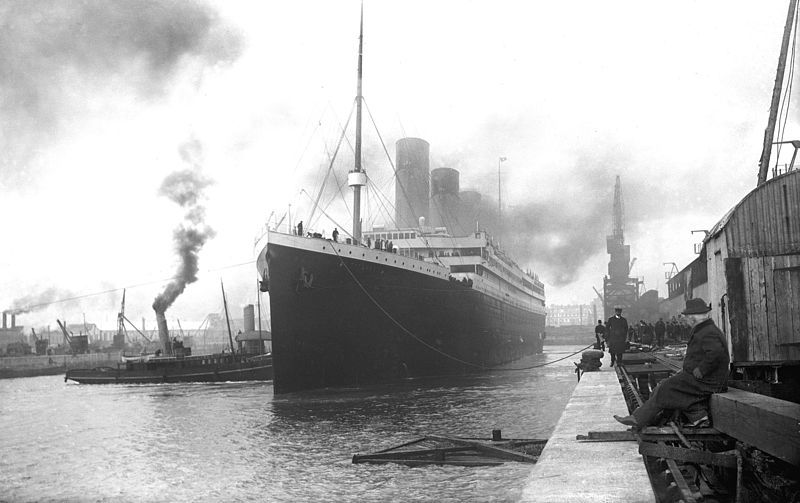 Imagen histórica anónima del atraco del RMS Titanic en Southampton, retratado en la película de James Cameron