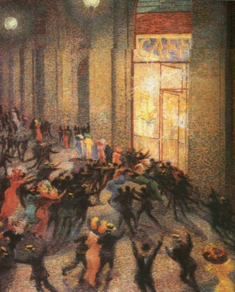 Tumulto en la galería, Umberto Boccioni, 1910, óleo sobre lienzo. Pinacoteca de Brera (Milán)