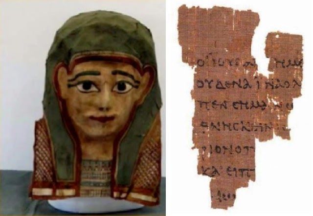 En esta máscara egipcia se descubrió un fragmento de la primera copia del Evangelio de Mateo