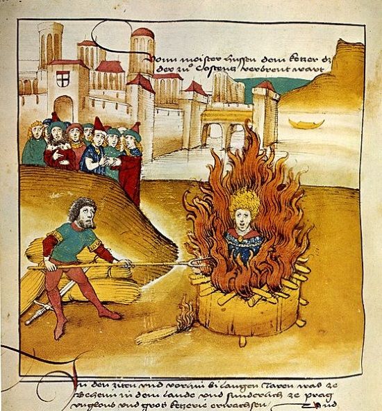 Jan Hus en la hoguera. Spiezer Schilling, crónica ilustrada de Diebold Schilling el Viejo (1482).
