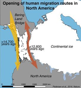 Mapa de la apertura del Estrecho de Bering que pone en duda la teoría más aceptada del poblamiento de América.