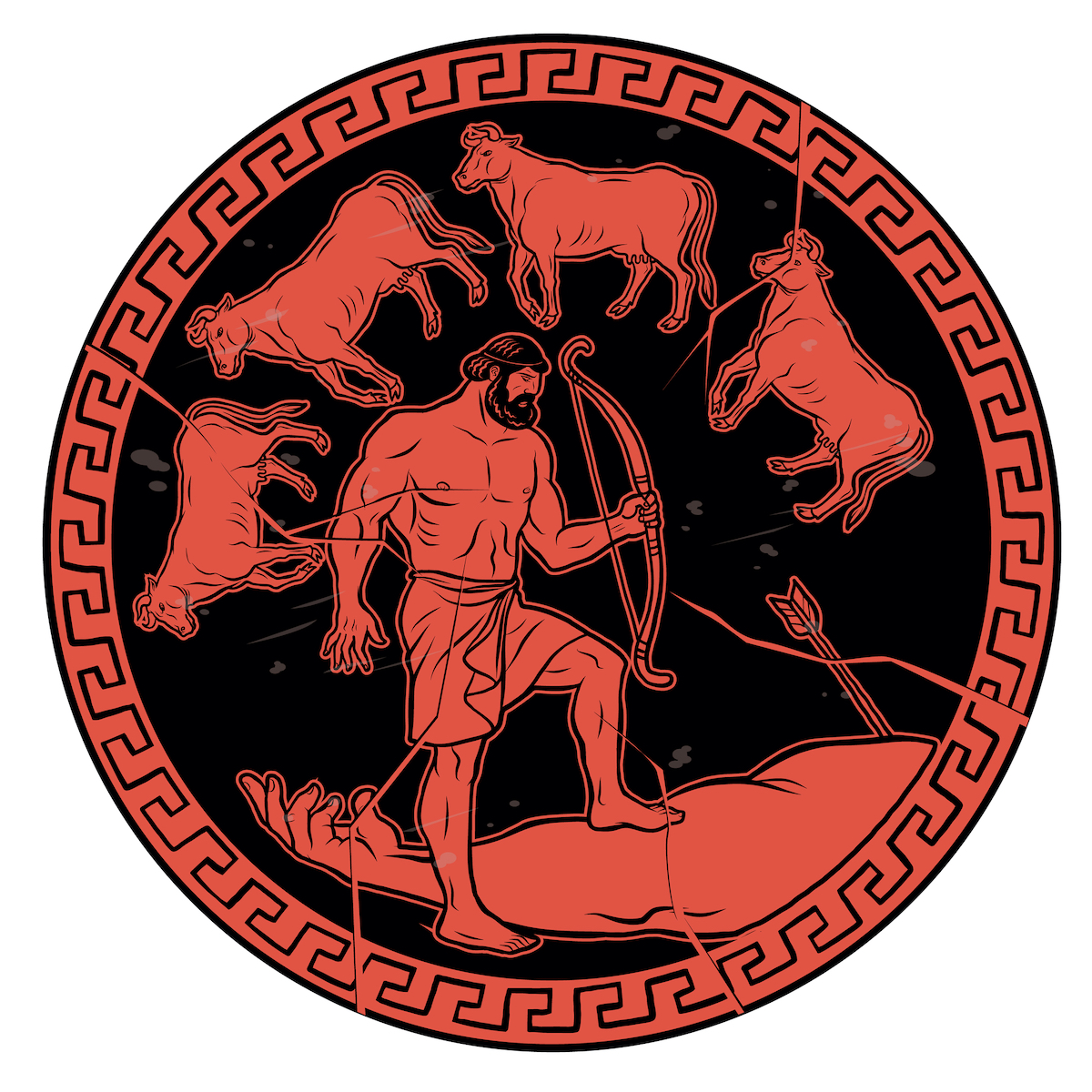 Hércules robando el Ganado de Gerión al monstruo tricéfalo en los confines occidentales del mundo mitológico