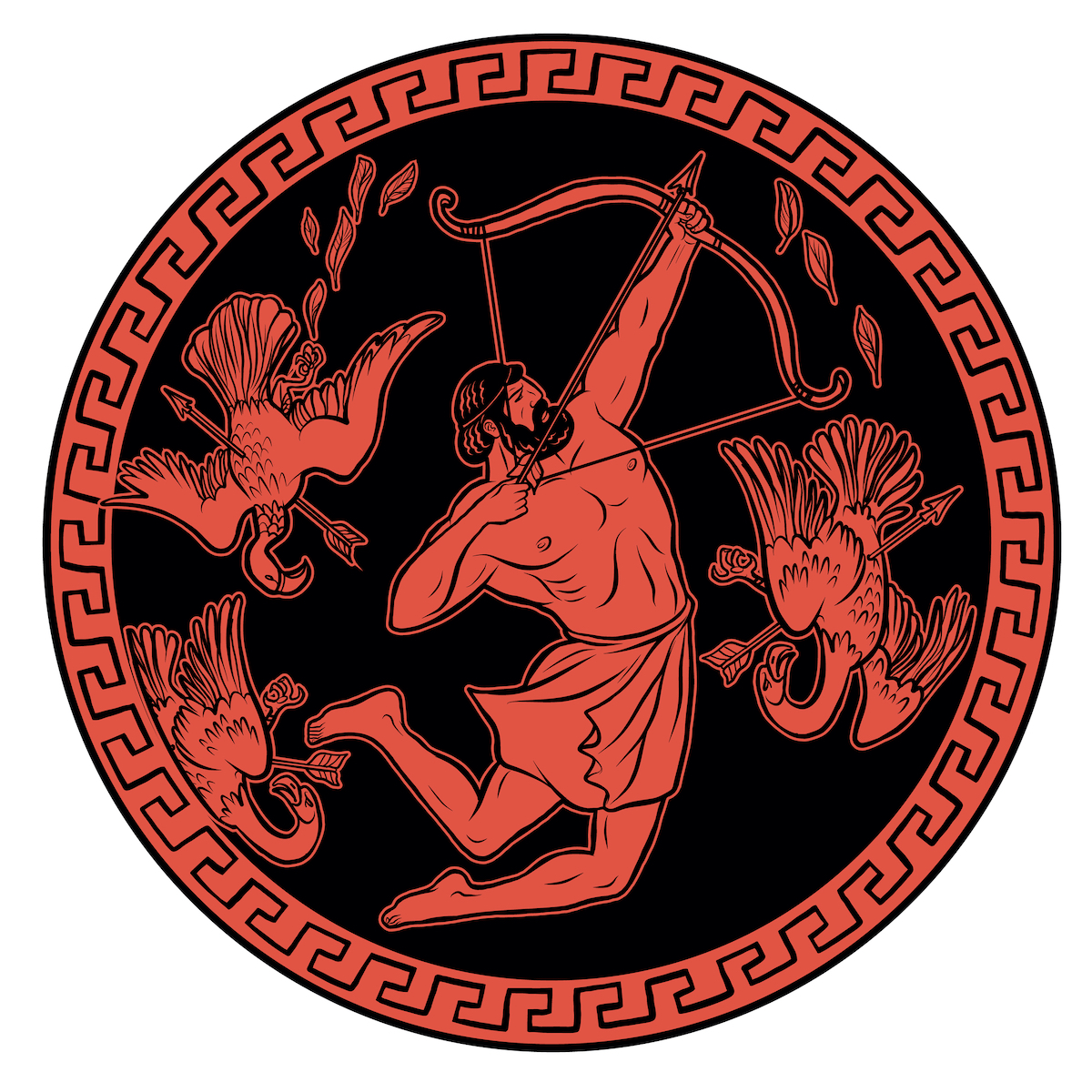 Hércules usa castañuelas de Atenea para ahuyentar las Aves del Estínfalo de alas y picos de bronce