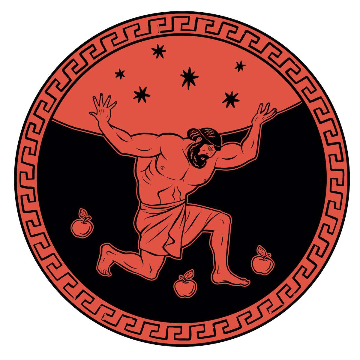 Hércules sostiene el cielo mientras Atlas obtiene las Manzanas de las Hespérides, fruto de la inmortalidad