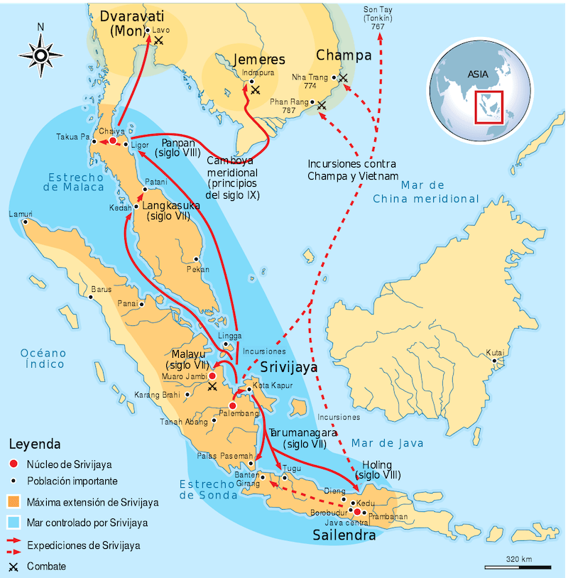 mapa imperio Srivijaya mapa de Srivijaya
