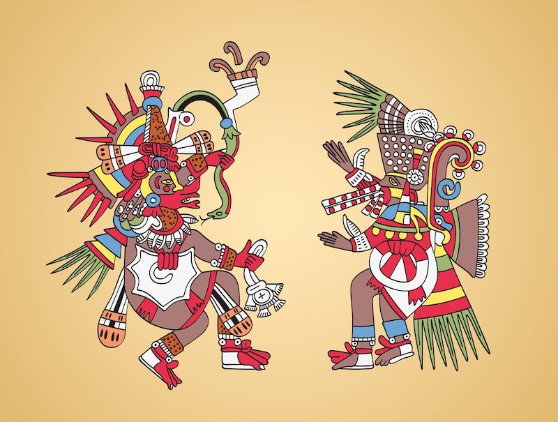 Quetzalcoatl y Tezcatlipoca dioses aztecas