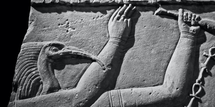 Thot dios egipcio en relieve de piedra