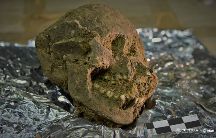 Cráneo de mujer extranjera en Palenque.