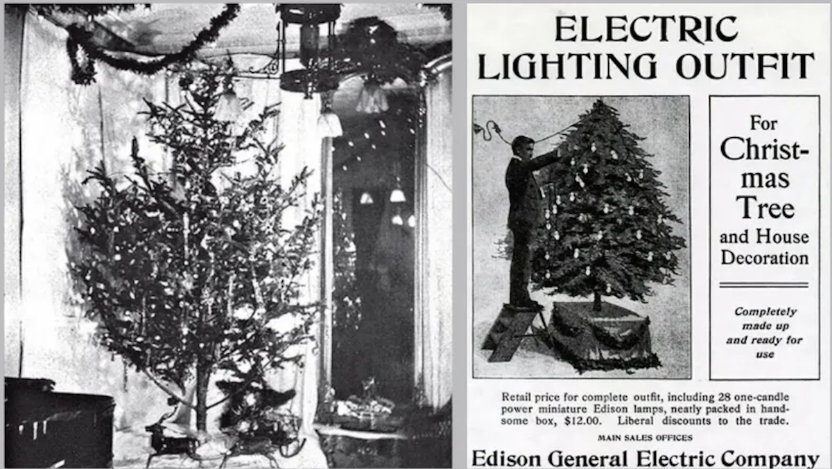 primeras luces arbol navidad Edward H. Johnson