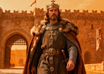 Carlomagno, emperador del Imperio Carolingio, en la fortaleza de Aquisgrán