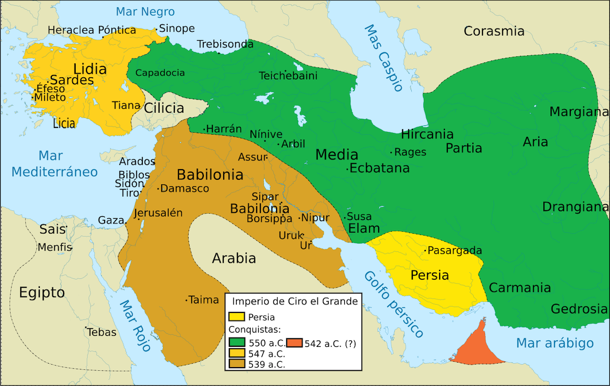 mapa imperio persa con ciro ii el grande