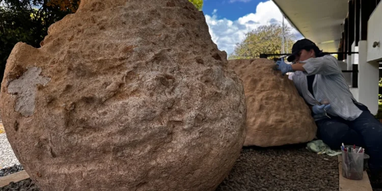 Tres esferas de piedra son restauradas en Costa Rica.