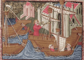 Puerto medieval de Quanzhou China durante Pax Mongolica mostrando barcos comercio marítimo Ruta de la Seda