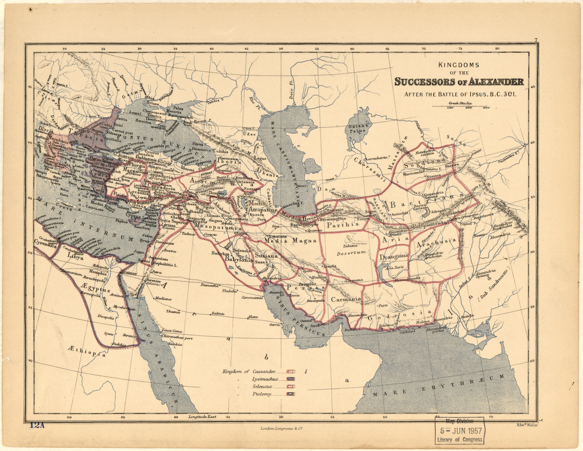 mapa con los reinos de los diadocos despues de la batalla de ipsos y la muerte de antigono.
