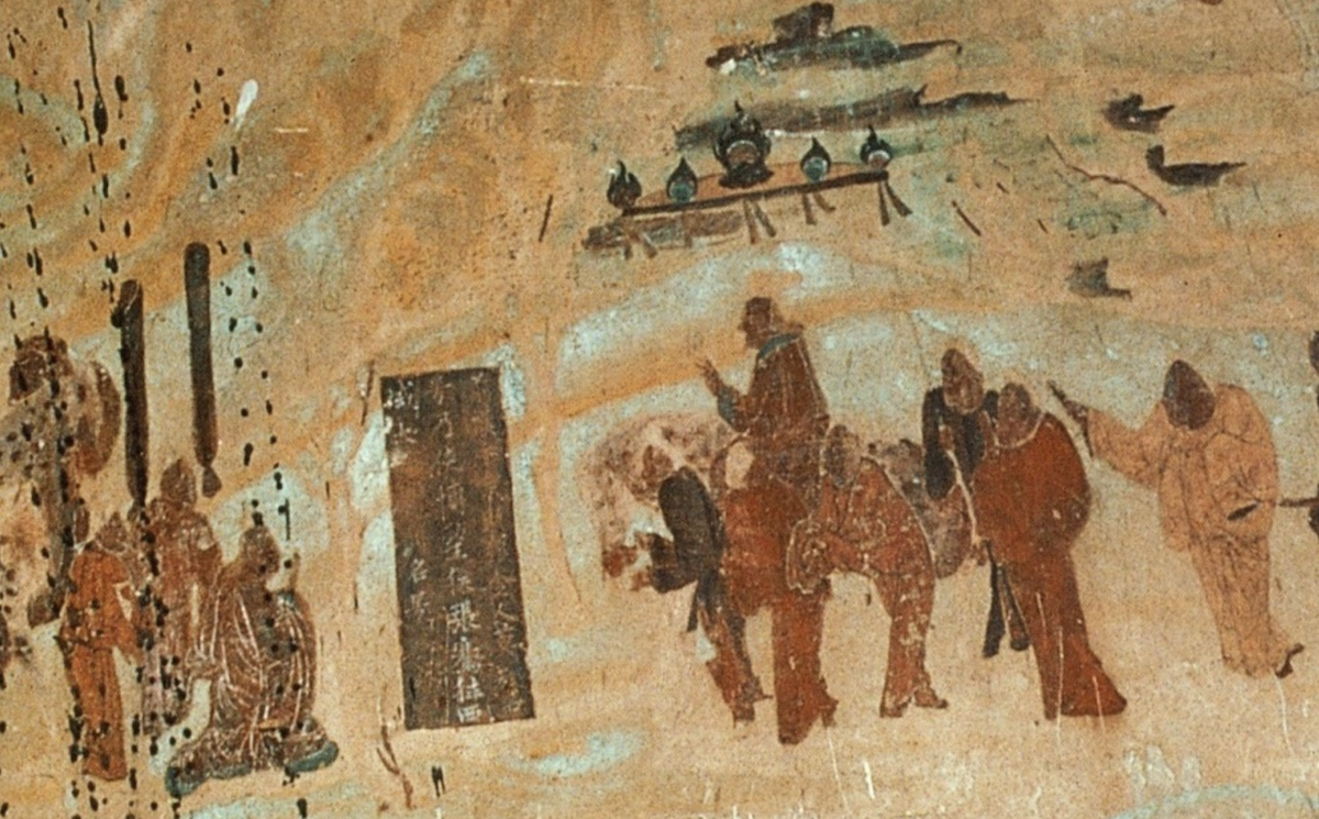 representación del viaje de zhang qian de la ruta de la seda