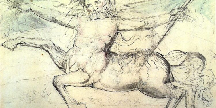 Caco en forma de centauro híbrido según la interpretación medieval de Dante en La Divina Comedia, mostrando su naturaleza demoníaca en el Infierno