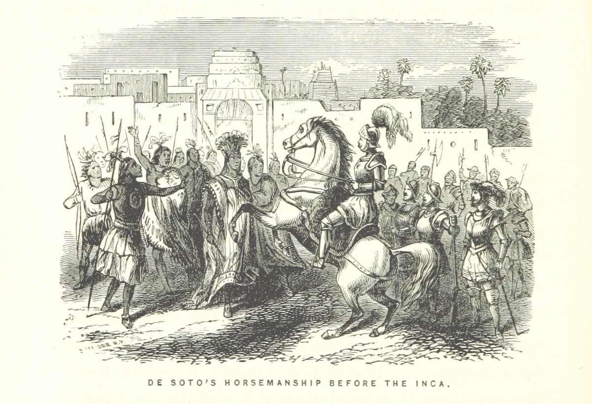 demostracion de equitación de Hernando de Soto ante el inca Atahualpa.