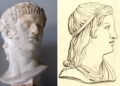 Busto de mármol del emperador Nerón (54-68 d.C.) junto a grabado histórico de Suetonio, historiador romano cuyo relato en Las Vidas de los Doce Césares definió la narrativa occidental del tirano