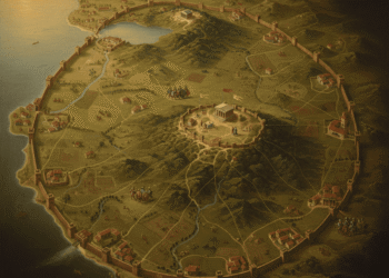 Reconstrucción de una ciudad confederada del Lacio durante el período de la Liga Latina. Ilustra la estructura organizativa de la confederación de ciudades latinas que compartían defensa mutua y gobierno confederado antes de la dominación romana.