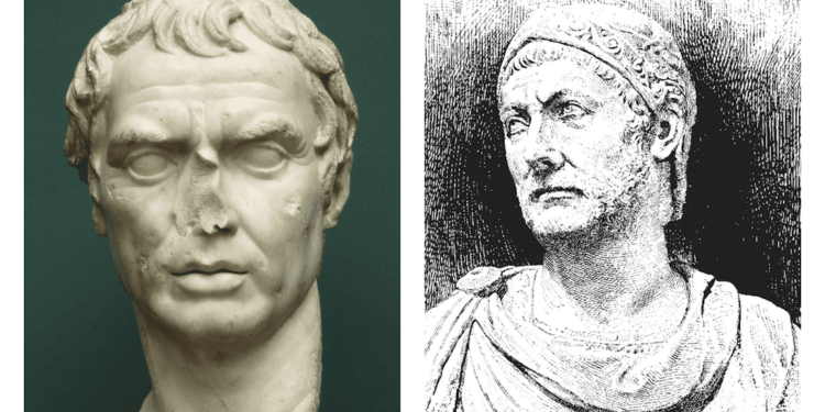 Aníbal versus Escisión. Comparativa de Publio Cornelio Escipión Africano (izquierda, busto de mármol) y Aníbal Barca (derecha, grabado clásico). Dos generales de la antigüedad cuyas campañas definieron las Guerras Púnicas entre Roma y Cartago.