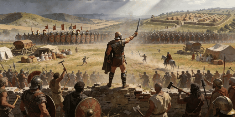 Espartaco arengando a su ejército de esclavos rebeldes frente a las legiones romanas (73-71 a.C.)