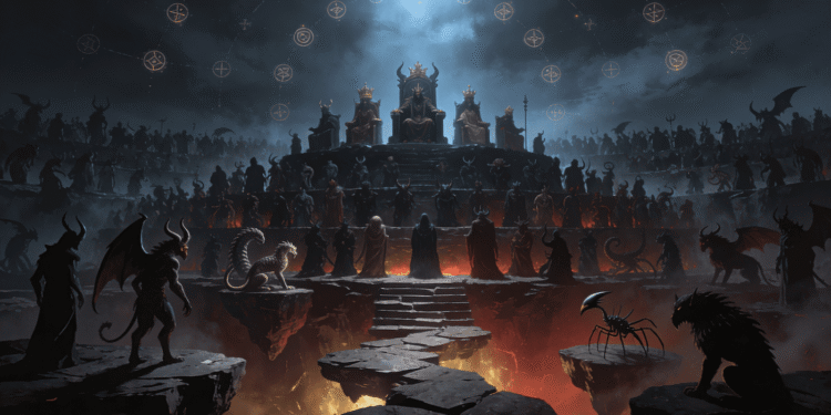 Lista de los 72 demonios de la Ars Goetia: jerarquía infernal con el rey en el trono y sus legiones