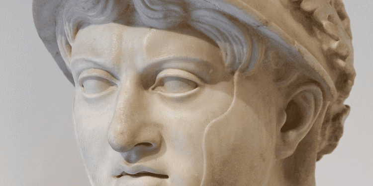 Busto de mármol de Pirro de Epiro, general helenístico del siglo III a.C. El comandante militar que invadió Italia con elefantes de guerra.