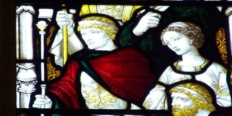 Berenice (derecha) con su padre Agripa I en vidriera. Representación de la reina de Cilicia que gobernaría el Oriente romano durante el siglo I d.C. y navegaría la política entre Oriente e Imperio.