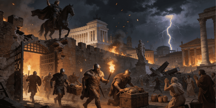 Saqueo de Roma 410 dC Alarico visigodos invasión ciudad destruida fuego pillaje tesoros