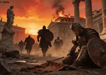 Representación del saqueo de Roma, un punto de inflexión en la caída del imperio romano de occidente