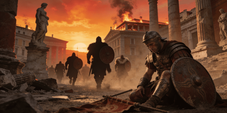 Representación del saqueo de Roma, un punto de inflexión en la caída del imperio romano de occidente