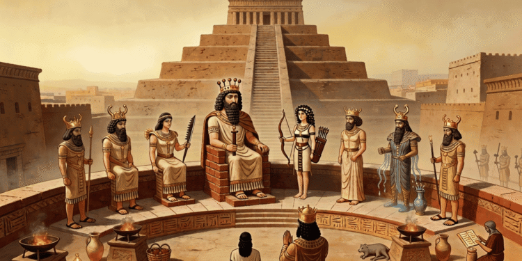 Dioses acadios, el panteón acadio completo: asamblea de deidades del imperio con Enlil, Ishtar, Shamash y otros dioses sumerios reinterpretados por los acadios