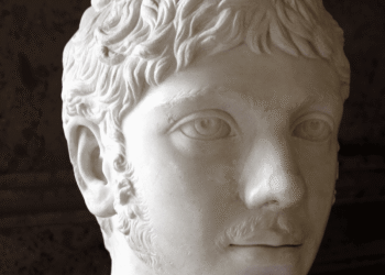 Elagábalo, emperador romano adolescente (218-222 dC). Busto que muestra al joven sacerdote sirio que llegó al trono a los 14 años. Elagábalo fue asesinado por la Guardia Pretoriana a los 18 años tras intentar imponer un dios sirio como religión principal del imperio romano