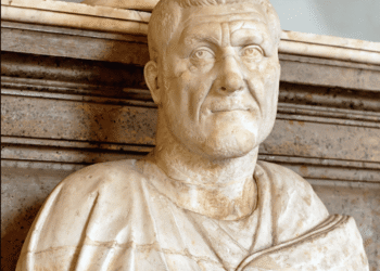 Maximino Tracio emperador romano siglo III en armadura legionaria con insignias militares del Danubio