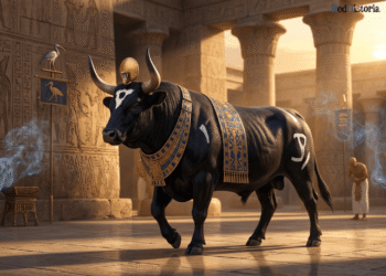 El toro Apis, encarnación divina, venerado en templo egipcio