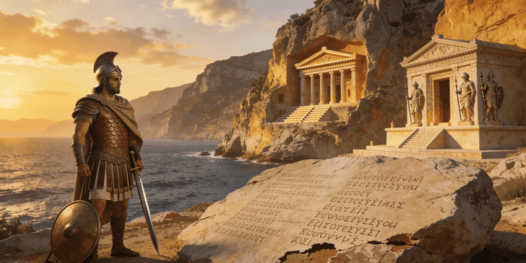 Reyes licios. Rey en acantilado con tumbas monumentales talladas en roca y escritura licia grabada, siglo IV a.C.