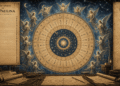 Rueda zodiacal del Ars Paulina con los 12 signos, ángeles celestiales y símbolos esotéricos del Lemegeton