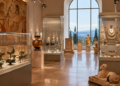 Exposición de objetos etruscos en una sala de museo