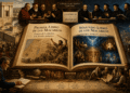 Infografía educativa mostrando los Libros de Macabeos como textos histórico-teológicos: Primer Libro (crónica militar de la rebelión) versus Segundo Libro (teología, milagros y martirio), con el Concilio de Trento decidiendo canonicidad, línea temporal desde 200 a.C. a 70 d.C. y académicos modernos realizando análisis crítico textual.