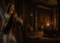 Judith con su sirvienta en la tienda de Holofernes, sosteniendo la cabeza del general en una bolsa, representando el momento de victoria contra el imperio seléucida