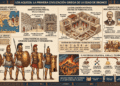 Los aqueos: civilización Edad de Bronce (1650-1100 a.C.), murallas ciclópeas, Lineal B, Agamenón, Guerra de Troya, colapso misterioso c. 1100 a.C., legado en Homero y religión griega clásica.
