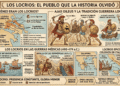 Infografía sobre los locrios: mapa de la Lócrida Oriental y Occidental, Ajax Oileus como héroe legendario, participación en Guerras Médicas (Artemisio, Termópilas, Salamina) y colonización de Locris Epicefiria en Italia (710 a.C.).