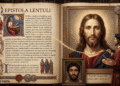 Pintor renacentista retocando un retrato de Jesús de pelo largo castaño con raya en medio y barba bífida, junto a una medalla con su perfil y un recuadro con la reconstrucción del rostro de un galileo del siglo I, de piel morena, pelo corto y rizado y barba oscura.